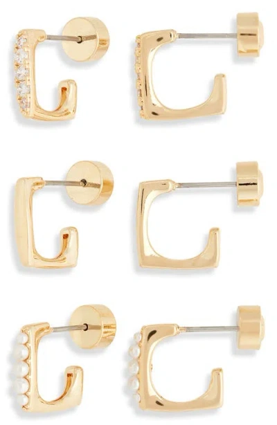 Nordstrom Demi Fine Set Of 3 Pearl & Cubic Zirconia Hoop Earrings In Gold