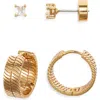 Nordstrom Demifine Herringbone Hoop & Cubic Zirconia Stud Set In Gold
