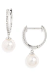 Nordstrom Diamond & Akoya Pearl Hoop Earrings In Metallic