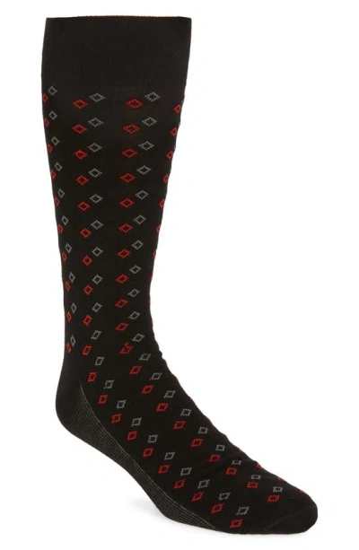 Nordstrom Diamond Pattern Dress Socks In Black -red