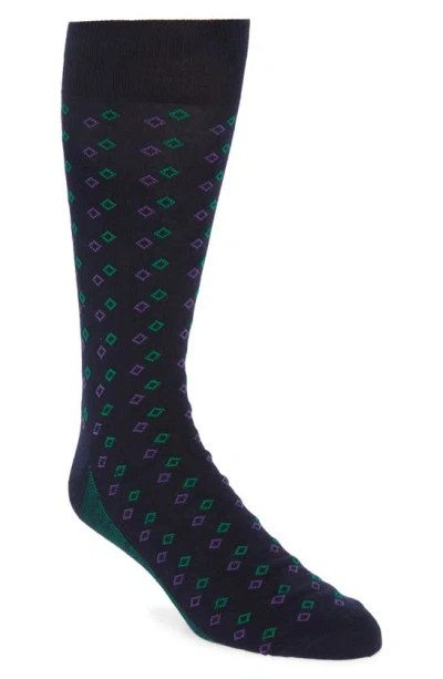 Nordstrom Diamond Pattern Dress Socks In Navy -green