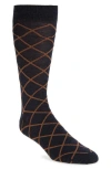Nordstrom Diamond Pattern Wool Blend Dress Socks In Black