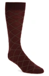 Nordstrom Diamond Pattern Wool Blend Dress Socks In Burgundy