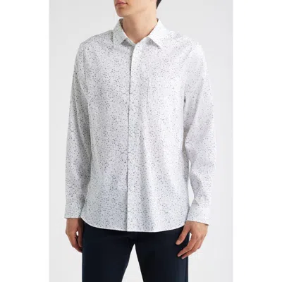 Nordstrom Ditsy Floral Long Sleeve Stretch Cotton Blend Button-up Shirt In Transparent