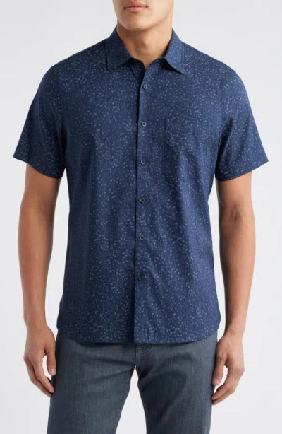 Nordstrom Ditsy Print Short Sleeve Stretch Button-up Shirt In Blue