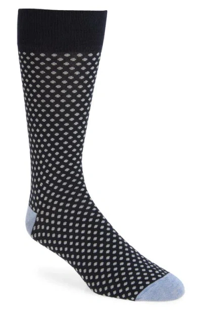 Nordstrom Dot Pattern Combed Cotton Blend Dress Socks In Navy- Grey