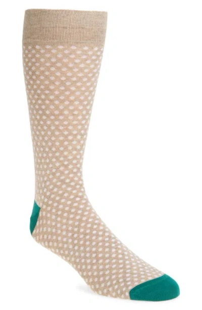 Nordstrom Dot Pattern Combed Cotton Blend Dress Socks In Taupe- White