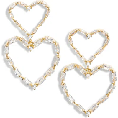 Nordstrom Double Cubic Zirconia Open Heart Drop Earrings In Clear- Gold