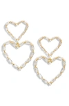 Nordstrom Double Cubic Zirconia Open Heart Drop Earrings In Clear- Gold