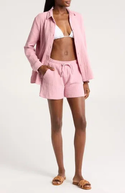 Nordstrom Double Gauze Shirt & Shorts Cover-up Set In Pink Zephyr