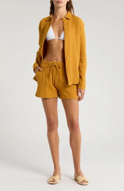 Nordstrom Double Gauze Shirt & Shorts Cover-up Set In Yellow Myth