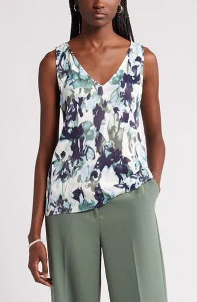 Nordstrom Double V-neck Tank In Ivory- Green Palo Bloomsdnu