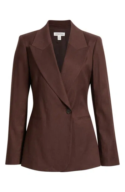 Nordstrom Double-breasted Linen Blend Blazer In Brown