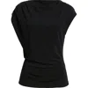 Nordstrom Drape Cap Sleeve Jersey Top In Black