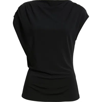 Nordstrom Drape Cap Sleeve Jersey Top In Black