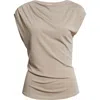 Nordstrom Drape Cap Sleeve Jersey Top In Brown