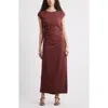 Nordstrom Drape Cap Sleeve Maxi Dress In Brown