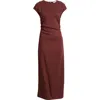 Nordstrom Drape Cap Sleeve Maxi Dress In Brown Raisin