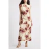 Nordstrom Drape Cap Sleeve Maxi Dress In Yellow- Tan Dancing Poppy