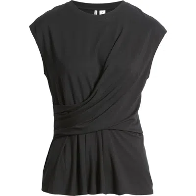 Nordstrom Draped Cap Sleeve Peplum Top In Black