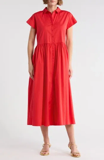 Nordstrom Drop Waist Button Front Cotton Midi Dress In Red
