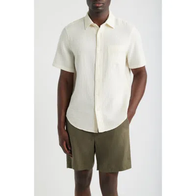 Nordstrom Duo Gauze Short Sleeve Cotton Button-up Shirt In White