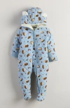 Nordstrom Babies'  Ear Appliqué Quilted Faux Fur Lined Hooded Bunting In Blue