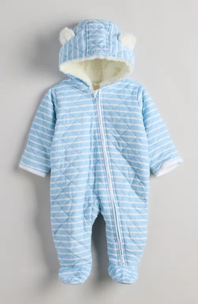 Nordstrom Babies'  Ear Appliqué Quilted Faux Fur Lined Hooded Bunting In Blue