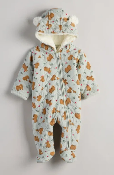 Nordstrom Babies'  Ear Appliqué Quilted Faux Fur Lined Hooded Bunting In Green