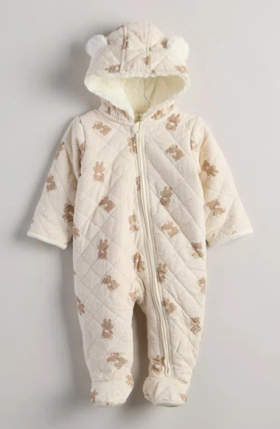 Nordstrom Babies'  Ear Appliqué Quilted Faux Fur Lined Hooded Bunting In Neutral