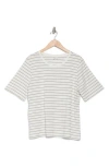 Nordstrom Elbow Sleeve Pima Cotton T-shirt In Ivory- Black Lauren Stripe