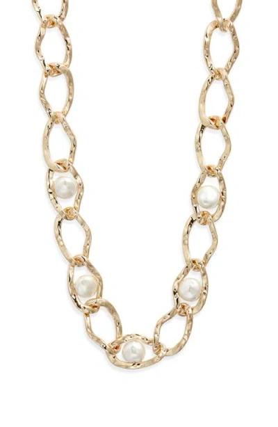 Nordstrom Embedded Faux Pearl Chain Necklace In Gold