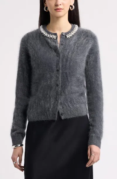 Nordstrom Embellished Brushed Cashmere Cardigan In Gray