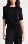 Nordstrom Embellished Short Sleeve Wool & Cashmere Sweater In Black