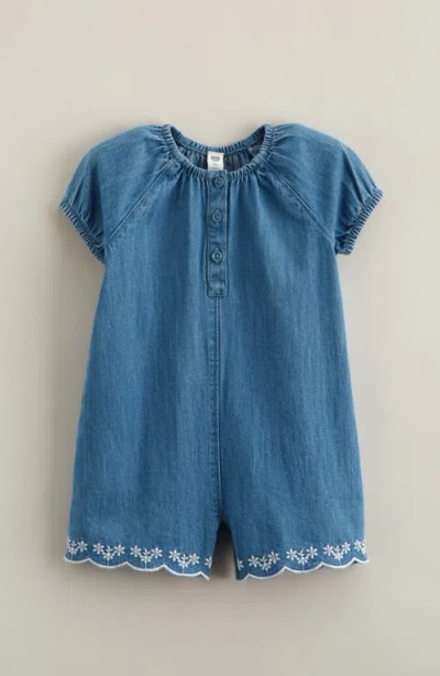 Nordstrom Babies'  Embroidered Chambray Romper In Blue