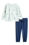 Nordstrom Babies'  Embroidered Crewneck Sweater & Terry Cloth Joggers Set In Blue Tiny Boats- Navy Denim