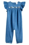 Nordstrom Embroidered Flutter Sleeve Denim Romper