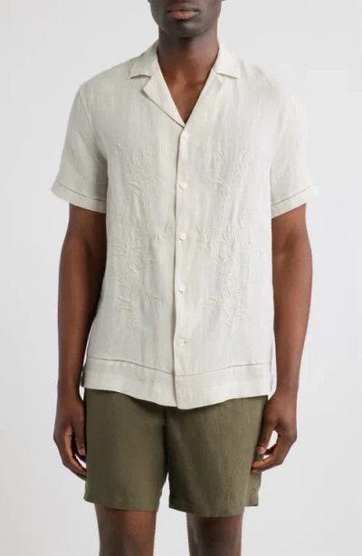 Nordstrom Embroidered Linen Camp Shirt In White