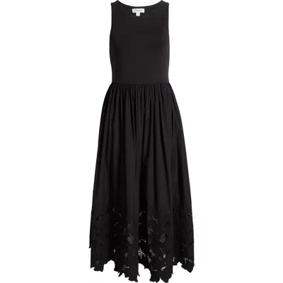 Nordstrom Embroidered Sleeveless Mixed Media Dress In Black