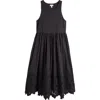 Nordstrom Embroidered Sleeveless Mixed Media Dress In Black