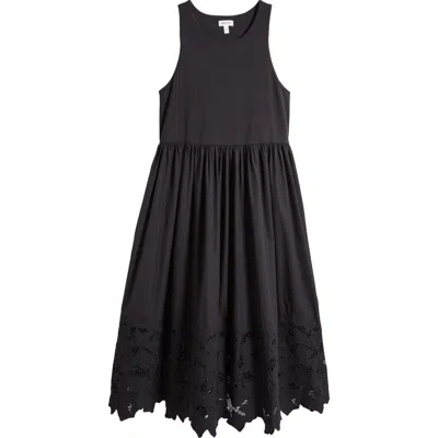 Nordstrom Embroidered Sleeveless Mixed Media Dress In Black