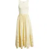 Nordstrom Embroidered Sleeveless Mixed Media Sundress In Yellow