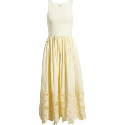 Nordstrom Embroidered Sleeveless Mixed Media Sundress In Yellow
