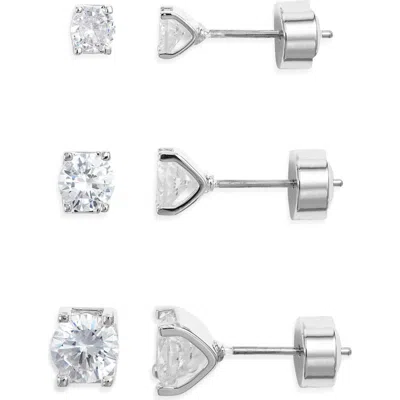 Nordstrom Essential Set Of 3 Cubic Zirconia Studs In Silver