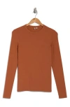 Nordstrom Everyday Long Sleeve Crewneck Rib T-shirt In Rust Bisque