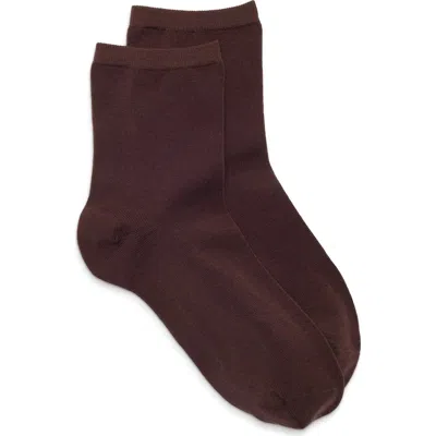 Nordstrom Everyday Low Flat Knit Crew Socks In Brown Roast