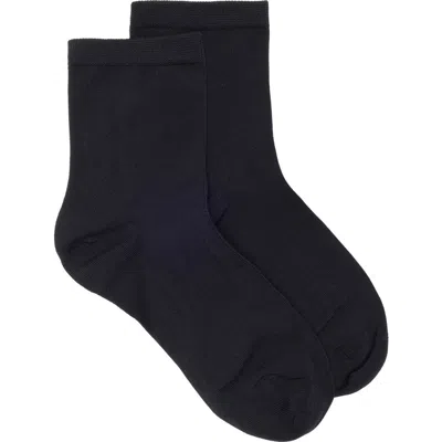 Nordstrom Everyday Low Flat Knit Rib Crew Socks In Black