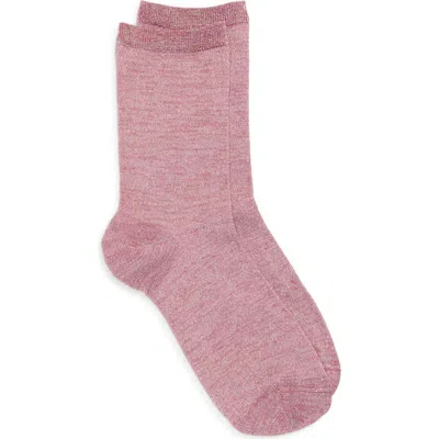 Nordstrom Everyday Metallic Crew Socks In Pink Mauve