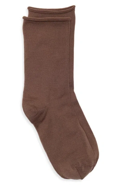 Nordstrom Everyday Rolltop Crew Socks In Brown