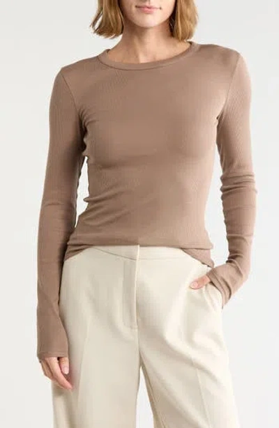 Nordstrom Everyday Stretch Pima Cotton Ribbed T-shirt In Brown Lentil